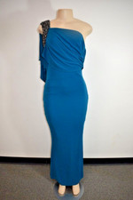 BADGLEY MISCHKA Blue Long Beaded One Shoulder dress Size  6  on Sale mp