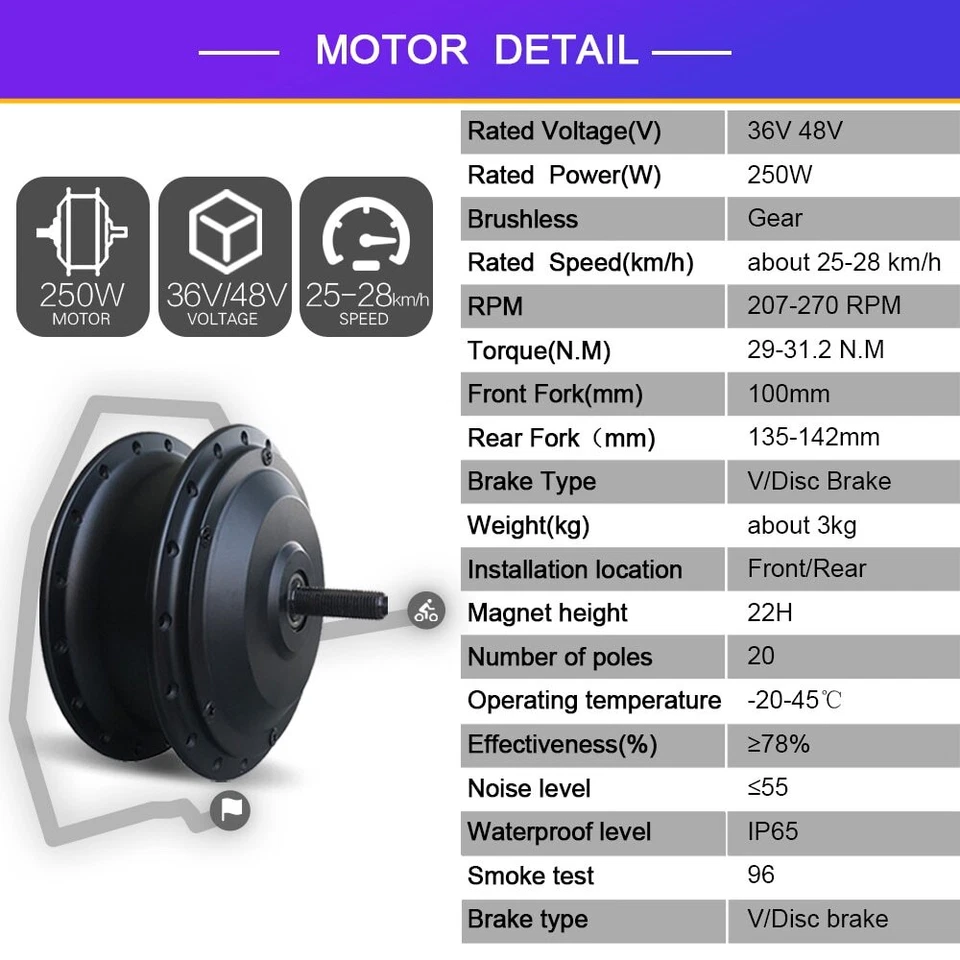 Electric Bicycle Motor Conversion Kit 36V 48V 250W Front Rear Wheel Hub Motor - Image 2 of 4