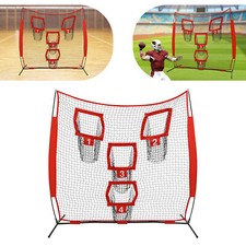 7*7ft Football Trainer Throwing Net, Red Football Training Net w/4 Target Pocket