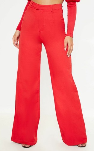 TALL Red Wide Leg Crepe Trousers (wal25 
