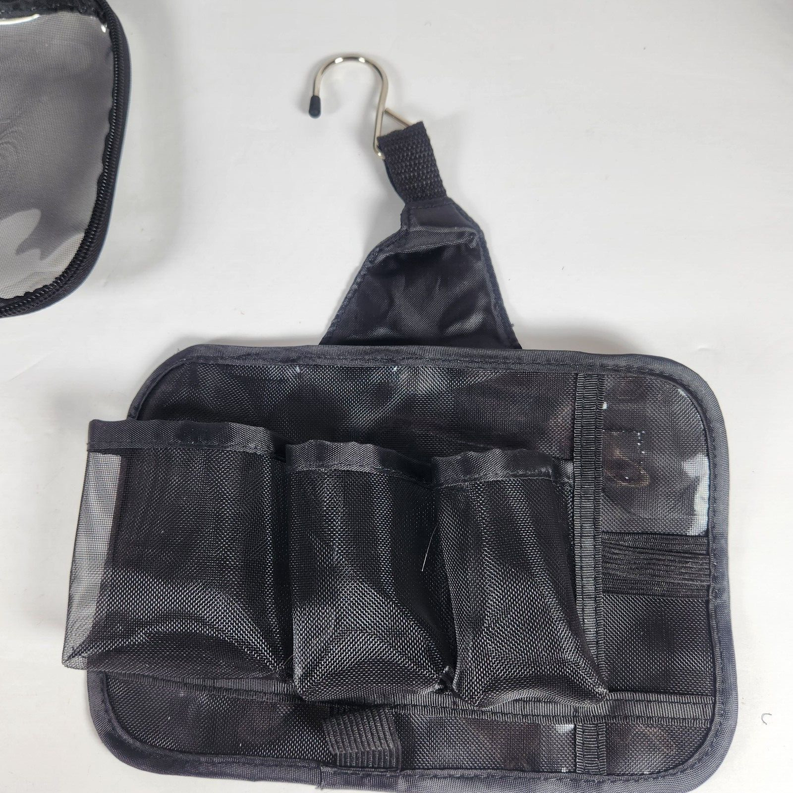 Travel Cosmetic Makeup Bag Black Mesh Zipper Hanging Organizer  10" X 6"