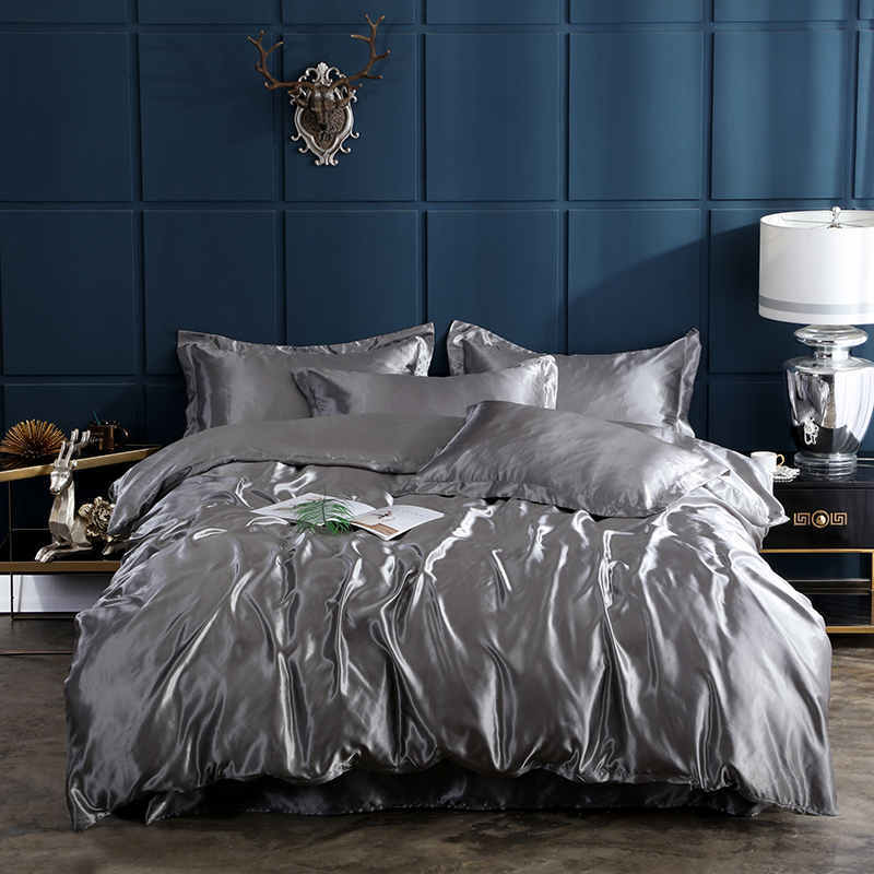 100% Satin Silk Bedding Set Luxury Decor Home Solid Color Bedspread Sheet Niedrogi zwykły sklep