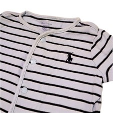 Ralph Lauren Toddler Unisex White 100% Cotton Long Sleeve Striped Bodysuit 6M
