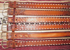 Vintage Western C M Co Tooled/Buckstitch Leather Belts 6 pc Size 20 NEW