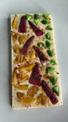 White Chocolate Bar Sweet & Sweet taste full of fruits pears, dragon fruit etc.
