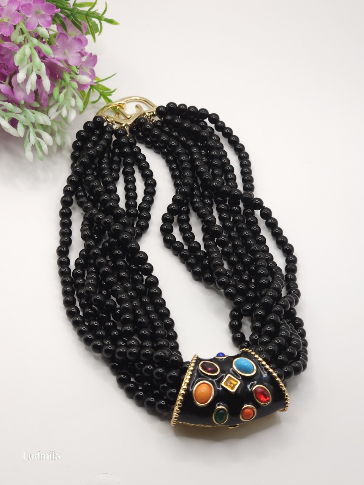 KENNETH JAY LANE multi-stranded black beaded neck… - image 4