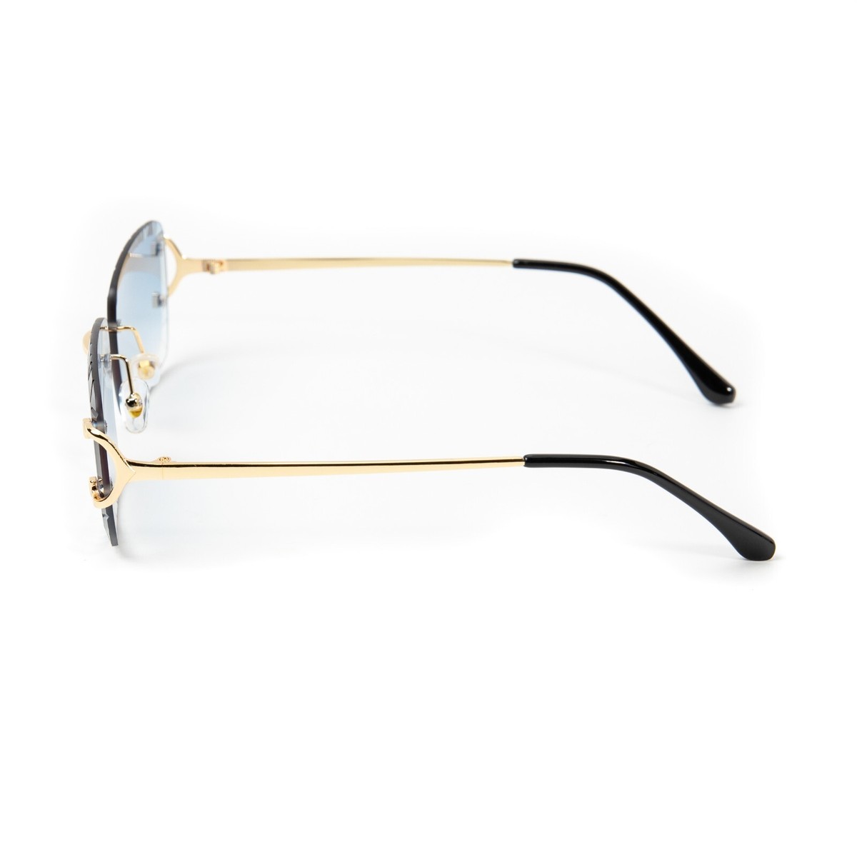 Men's Gold Frame Brown Tint Rimless Rectangular Hip Hop Woodgrain
