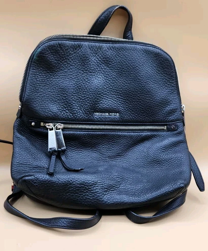 EUC - Michael Kors Navy Blue Backpack/Purse silver hardware Genuine Michael Kors Rhea Zip Backpack Large Pebble Leather  main image 4