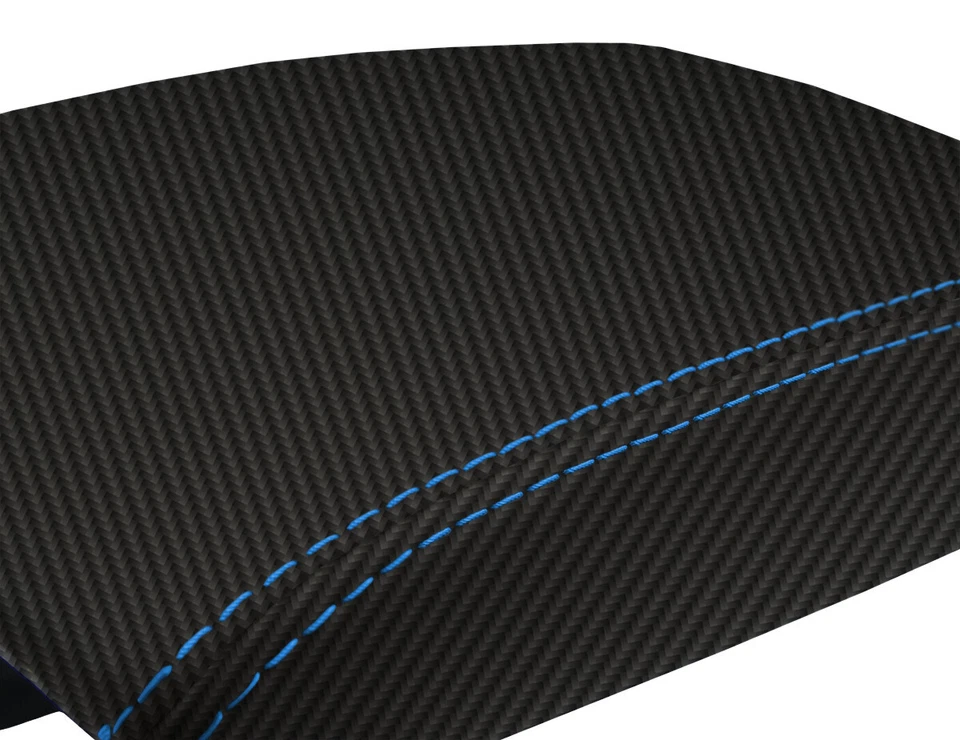 Se adapta a Mazda 3 2010-2013 tapa de consola de fibra de carbono reposabrazos cubierta puntada azul Foto 3 de 4