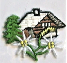 1 Rustic Log Cabin w/ Flowers Iron-On Applique Dill Buttons of America Patches