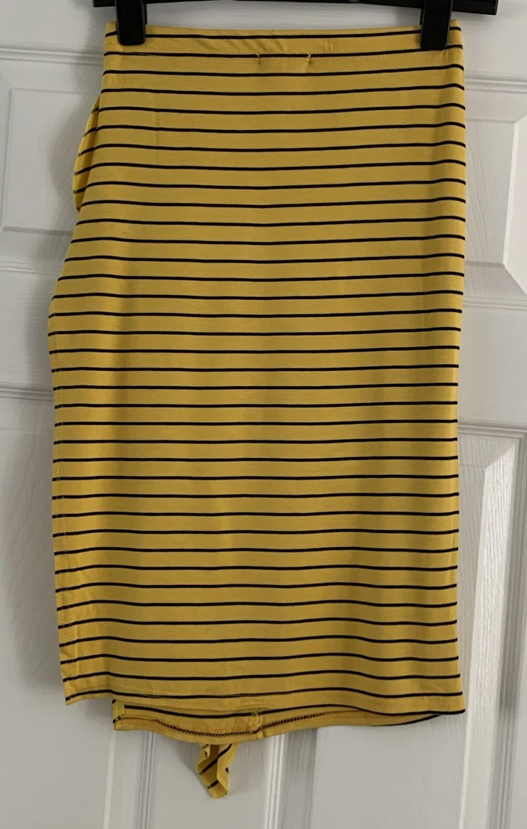 BNWT PRETTY LITTLE THING Mustard Black Stripe Skirt Side Split