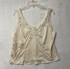 VTG Satin Lingerie Tank Body Chic Ivory USA Size 40 5052 Nylon Non Cling Lace