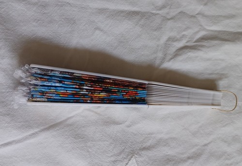 VENEZIA Italien faltbarer Handfächer Goldrand & Spitzenstoff mit Szenen von Venedig - Bild 10 von 11