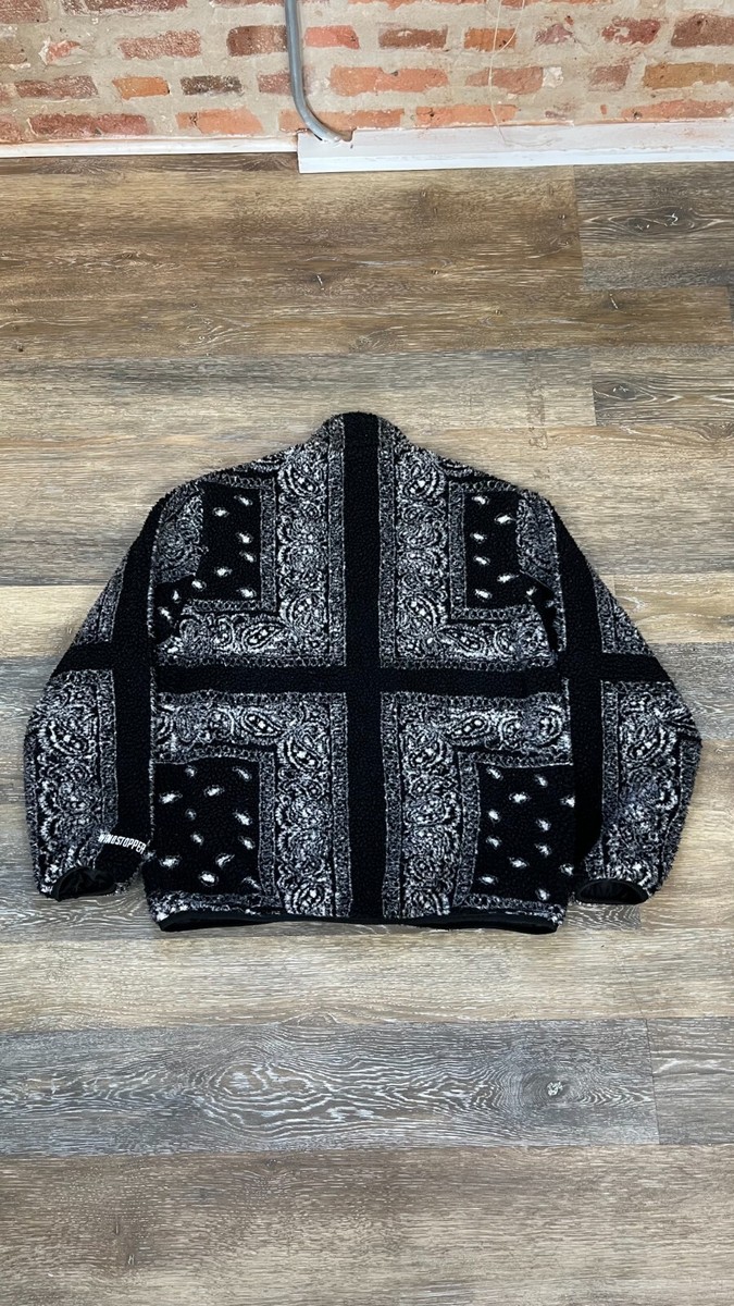Supreme Reversible Bandana Fleece Jacket FW19 Black Patchwork Zip