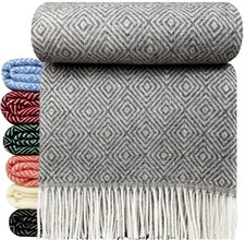 Wolldecke 100% Schurwolle Wohndecke Tagesdecke Plaid 140x200cm Tirol-V Grau