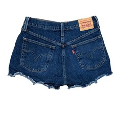 Levis 501 Original High Waisted Cut Off Denim Shorts Dark Wash Button Fly 27W