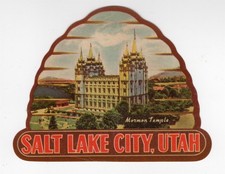 SALT LAKE CITY UTAH TRAVEL LABEL POSTER STAMP DIE CUT BEE HIVE