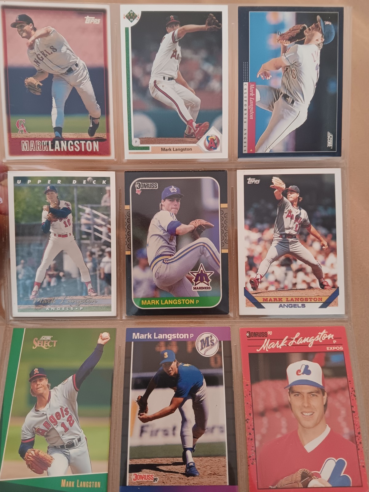 Lot of 9 Mark Langston baseball cards Seattle Mariners California Angels
