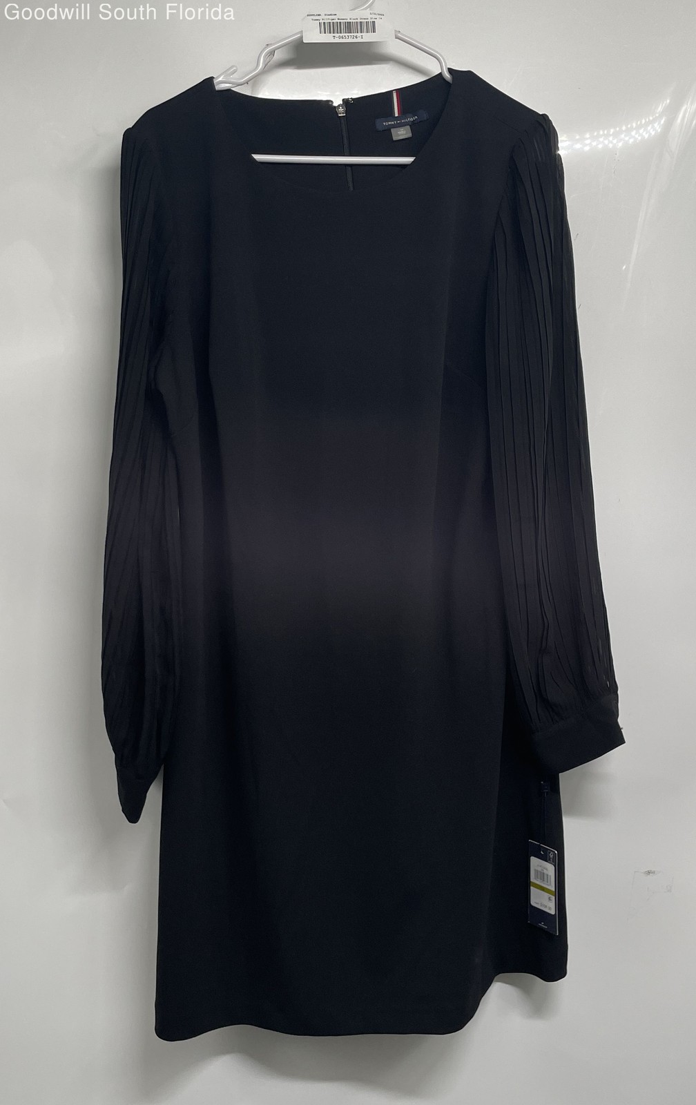 Tommy Hilfiger Womens Black Long Sleeve Round Neck Shift Dress Size 14 With Tags