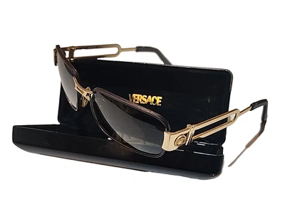 rare vintage GIANNI VERSACE s55/p Gold Sonnenbrille Gestell Leder foliert Brille - Bild 1 von 4