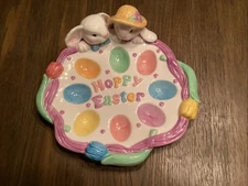VTG “HOPPY EASTER” Egg Plate By FIGI Hand-painted Ceramic Piece 1998