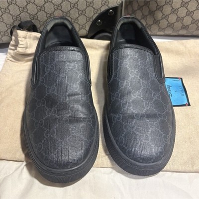Gucci GG Supreme Slip-On Sneaker Black Canvas GG Logo Men's US 9