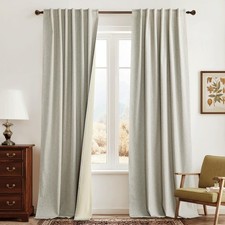 100 Blackout Linen Curtains 84 inches Long 2 Panels Set, Thermal Insulated P...