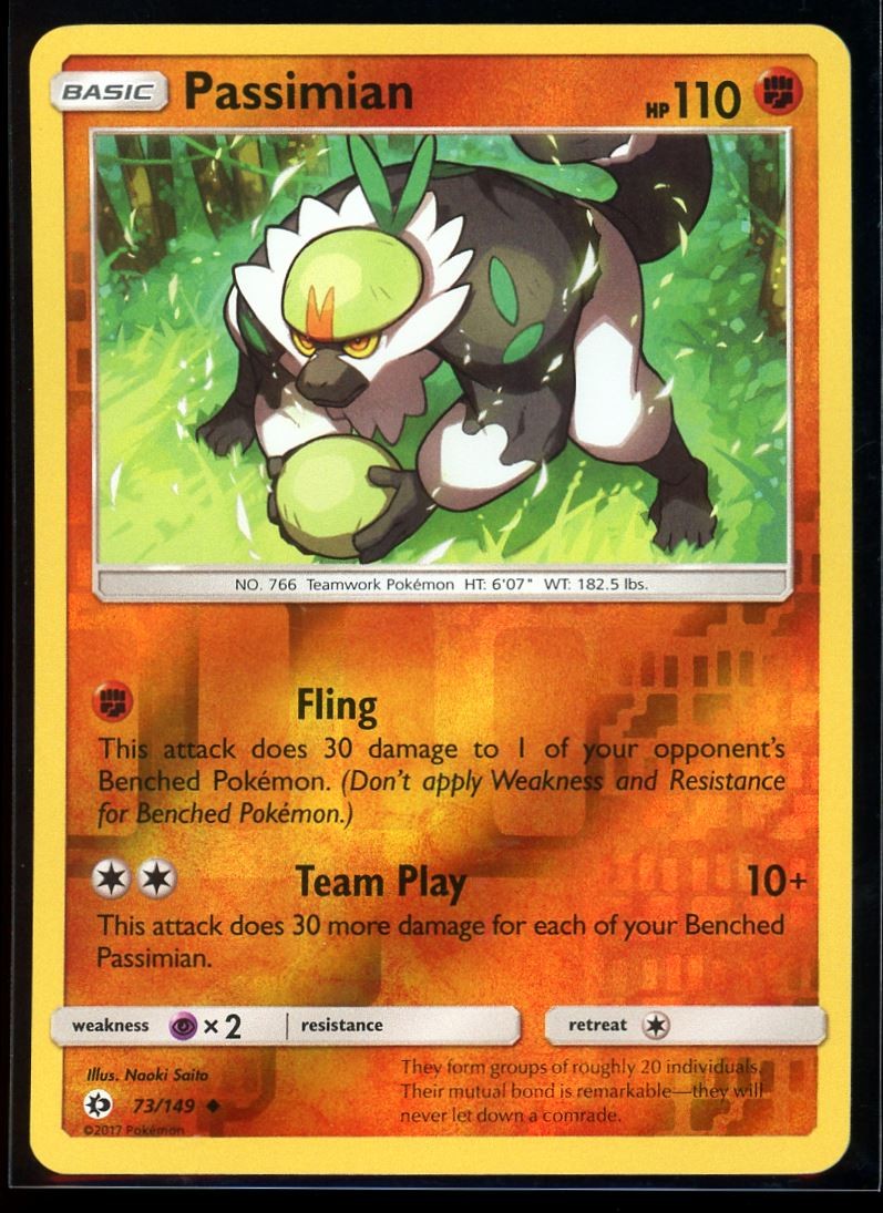 2017 Sun & Moon Base Passimian Reverse Holo Pokemon Card #73