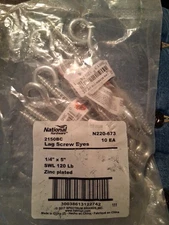 10 National Hardware  Lag Screw Eyes 1/4 By 5 Inch Zinc Plated Steel