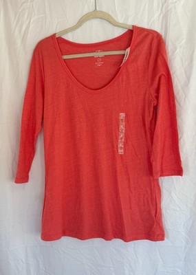 New Old Navy Womens Large Lightweight T Shirt L Coral Pink 3/4 Sleeve Scoop Neck