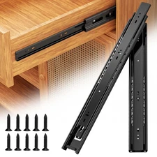 1 Pair 15.75 Inch Heavy Duty Drawer Slides, 200 LB, Full Extension, Black Rail