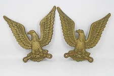 VTG Brass Pair American Eagle Wall Plaque Patriotic USA Decor Antique Gold 9"