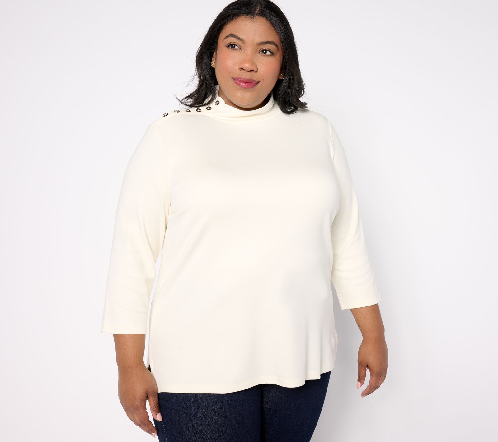 Isaac Mizrahi Live! Women's Top Sz XS Estate Mock Neck Sleeve White A664411