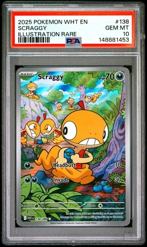 2025 POKEMON WHT EN-WHITE FLARE ILLUSTRATION RARE #138 SCRAGGY PSA 10