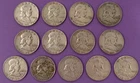 (13) 1954-58 Franklin Half Dollar Coins 50C, AVG Condition - VF+
