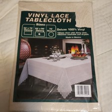 Vinyl Crochet Lace look Tablecloth 60x90 Off White Durable Wipeable