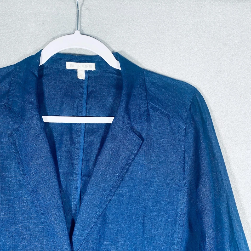 Eileen Fisher Irish Linen Jacket Womens M Blue Single Breasted Blazer Minimalist - Image 3 of 4