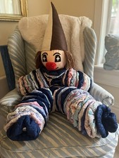 Large 43  Tall Vintage Handmade Clown Doll Brown Hair Pointy Hat 75 Fabric Discs