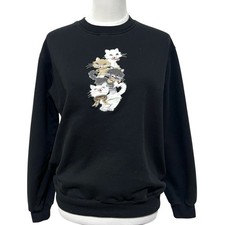 Kitty Cat Grandma Sweatshirt Women's Medium Kitten Embroidered Black Pullover