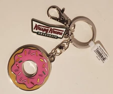 KRISPY KREME DOUGHNUTS ENAMEL PINK DONUT KEYCHAIN KEYRING WITH LOGO