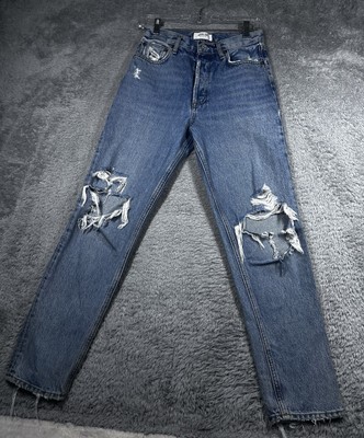 AGOLDE Distressed Straight Jeans in Riptide Organic Grown Cotton SZ 25