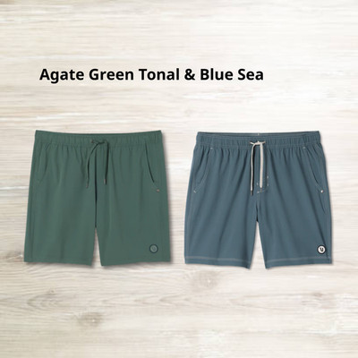 Vuori Men's Vuori Kore Short Unlined 7'' - Agate Green Tonal & Blue Sea color