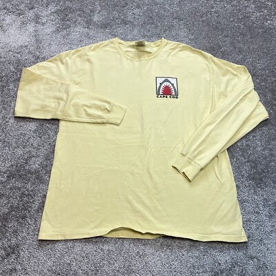 #ad Comfort Wash Shirt Mens XL Light Yellow Long Sleeve Cotton Cape Code Shark Logo $18.89
