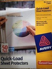 50 PACK Avery Quick Load Sheet Protectors 8-1/2" x 11" Diamond Clear
