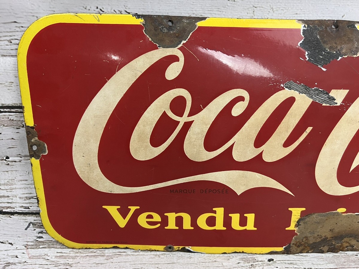 VTG Coca Cola Vendu Ici Glace RARE French 1945 Coke Original