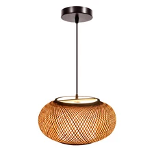 Bamboo Wicker Rattan Pendant Light Fixture Round Vintage Hanging Ceiling Lamp