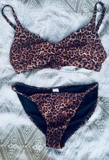Ladies Time And Tru 2 Piece Brown And Black Cheetah Print Bikini Medium