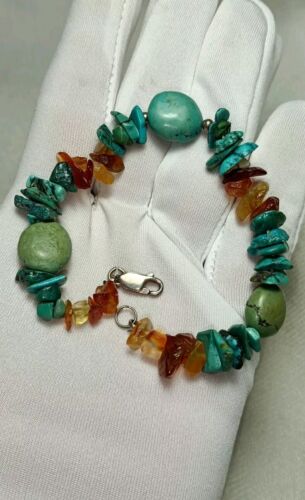 Turquoise and Carnelian Agate Beaded Bracelet Ste… - image 1