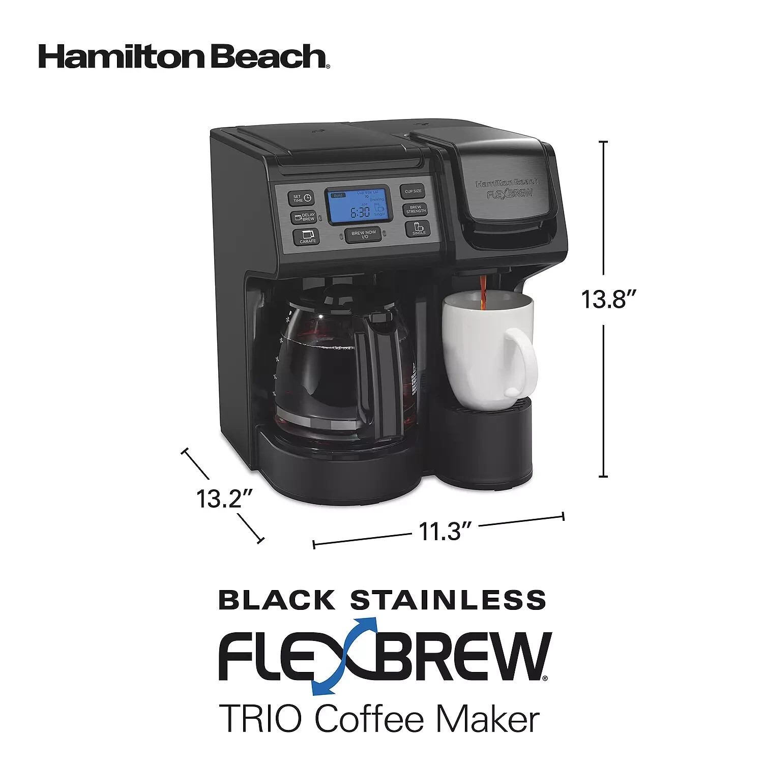 Hamilton Beach FlexBrew Trio 2-Way Coffee Maker Compatible W/ K-Cup Pods Grounds