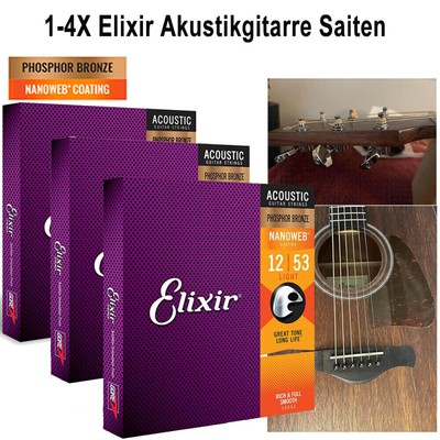 1-4x 12-53 Elixir Akustikgitarre Saiten Phosphor Bronze 6 Saiten NANOWEB 16052